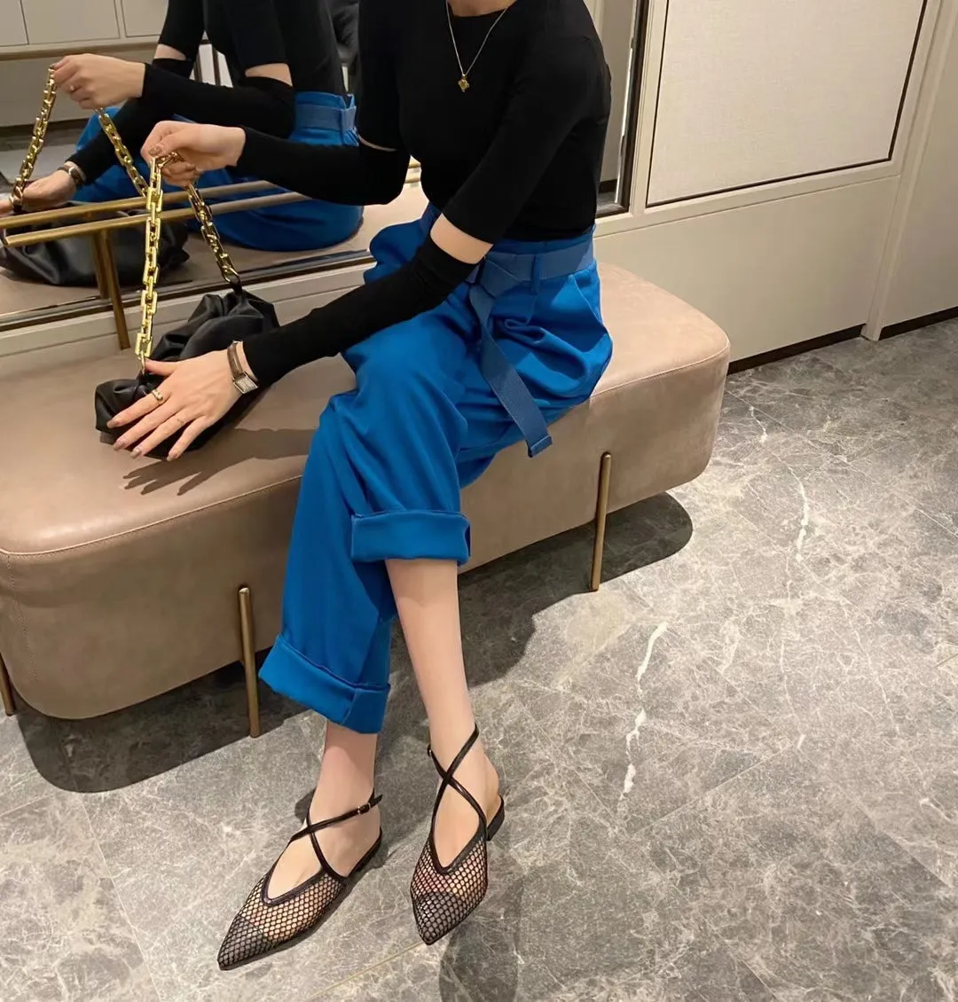 Mesh Net Buckle On Pointed Flats