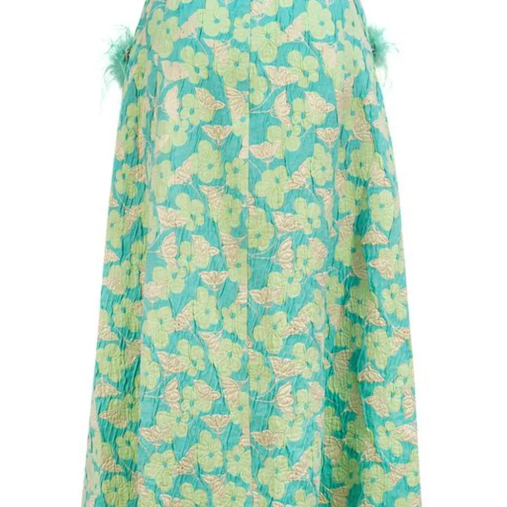 Mint Jacquard Skirt with Feathers Details