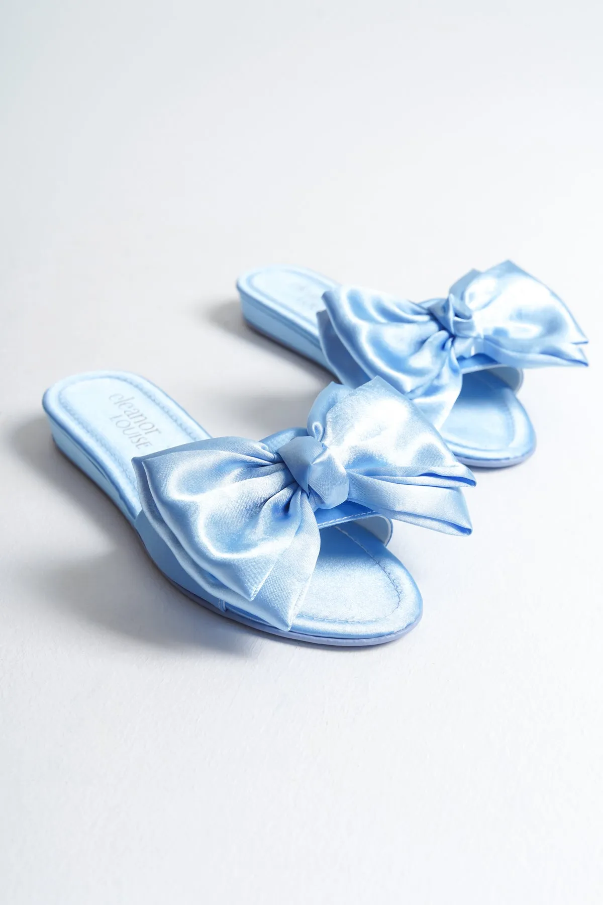 Mireille | Baby Blue Satin Bow Mule