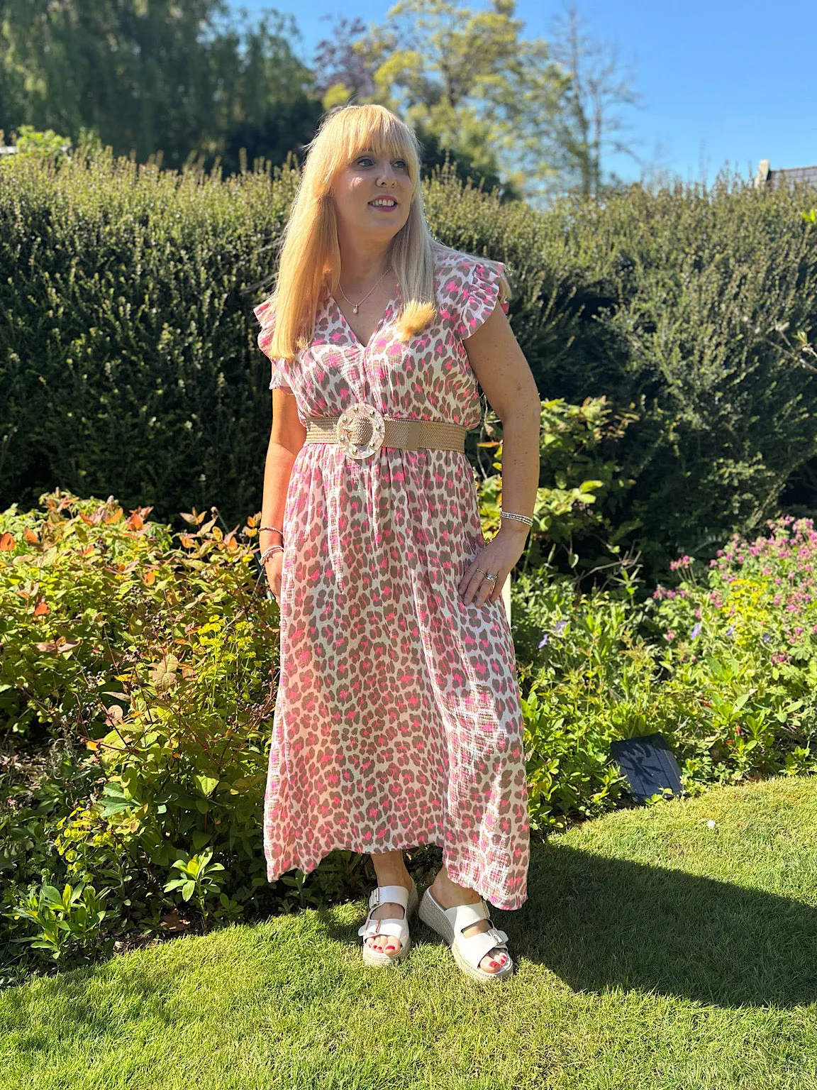 Mocha Bubble Cotton Leopard Frill Dress Lara