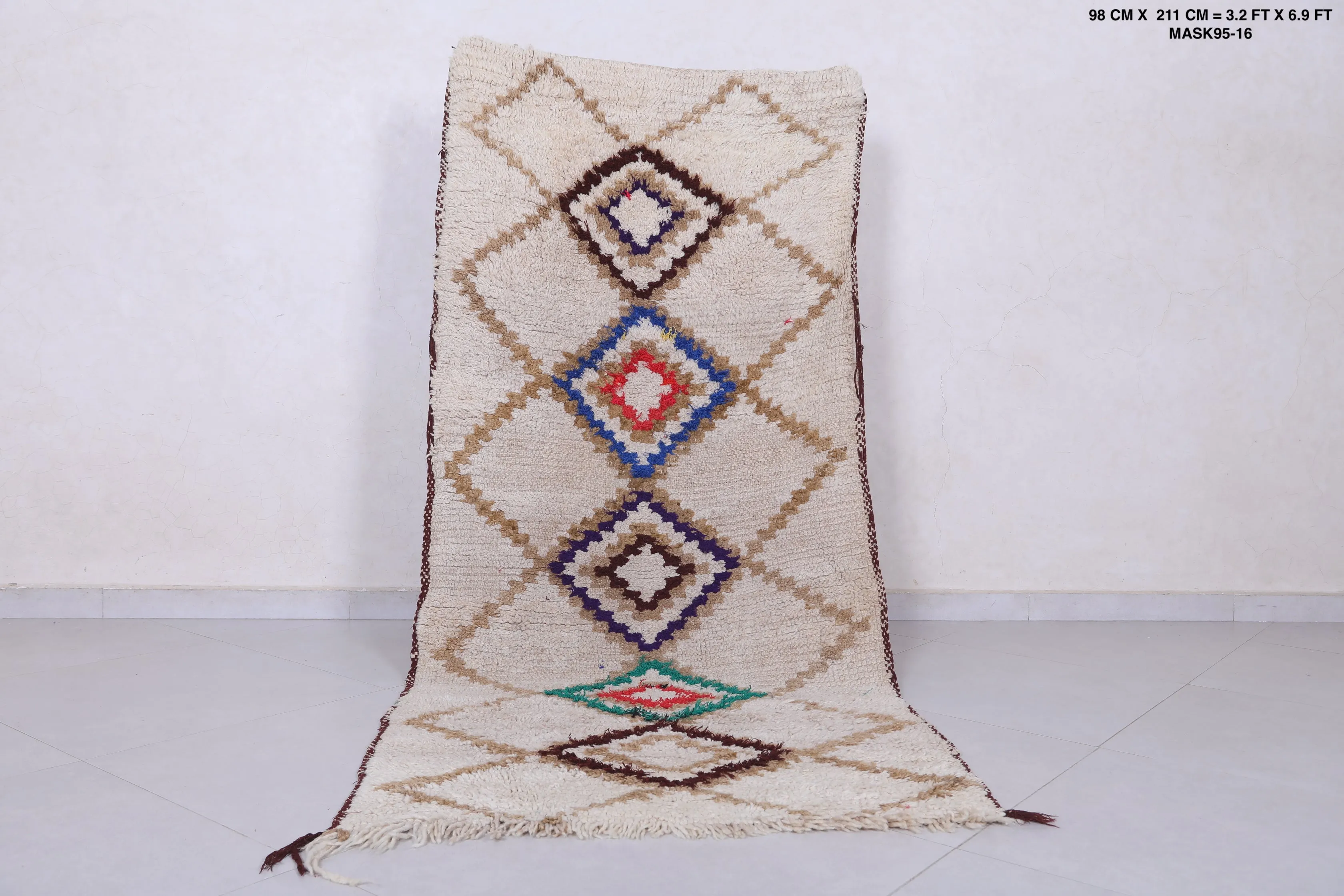 Moroccan Berber Rug - Diamond Pattern 3.2ft x 6.9ft