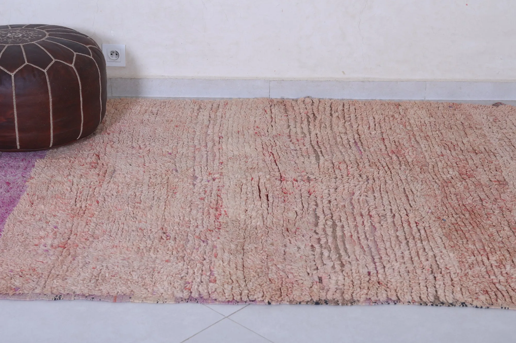 Moroccan Rug - Handwoven 4.7ft x 6.6ft | Pink and Neutral Vintage Style