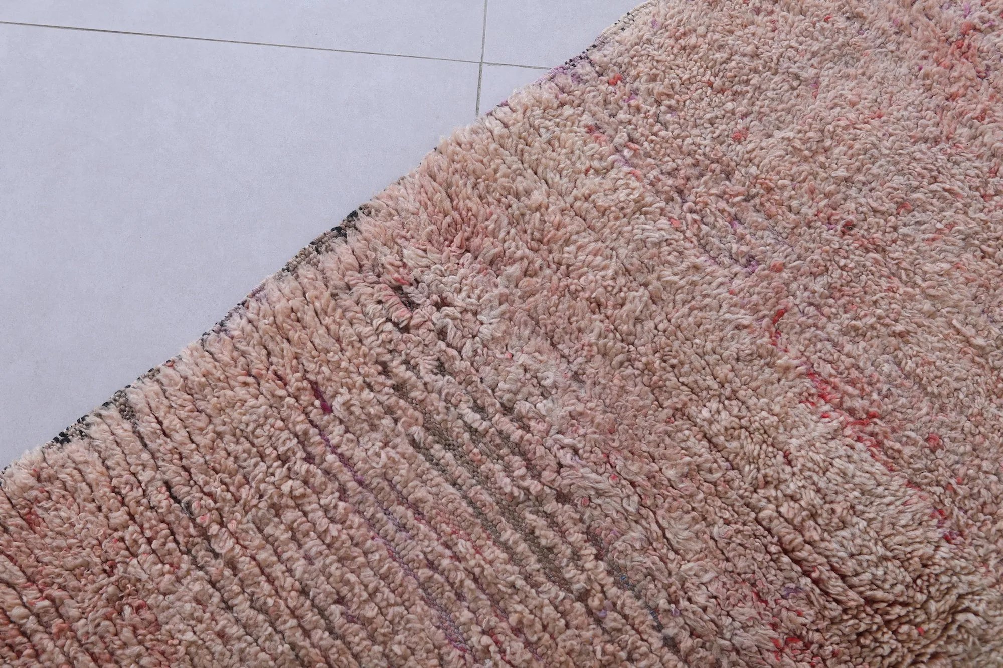 Moroccan Rug - Handwoven 4.7ft x 6.6ft | Pink and Neutral Vintage Style