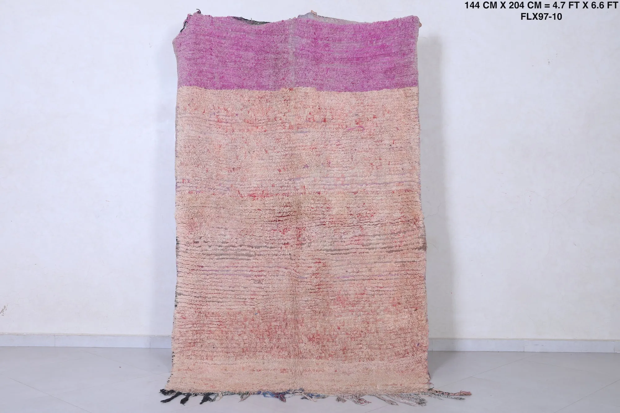 Moroccan Rug - Handwoven 4.7ft x 6.6ft | Pink and Neutral Vintage Style