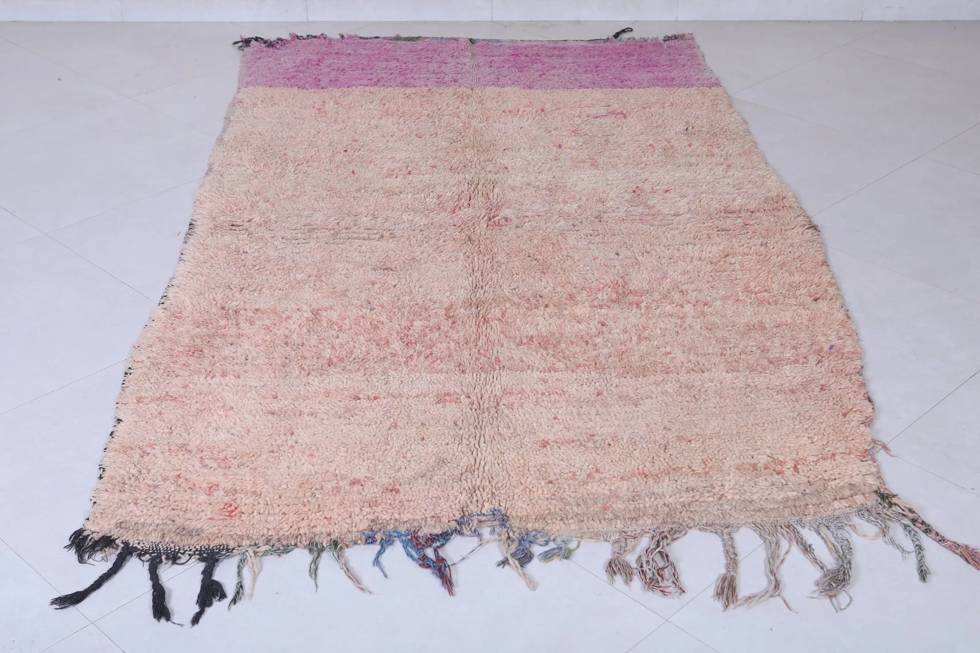 Moroccan Rug - Handwoven 4.7ft x 6.6ft | Pink and Neutral Vintage Style
