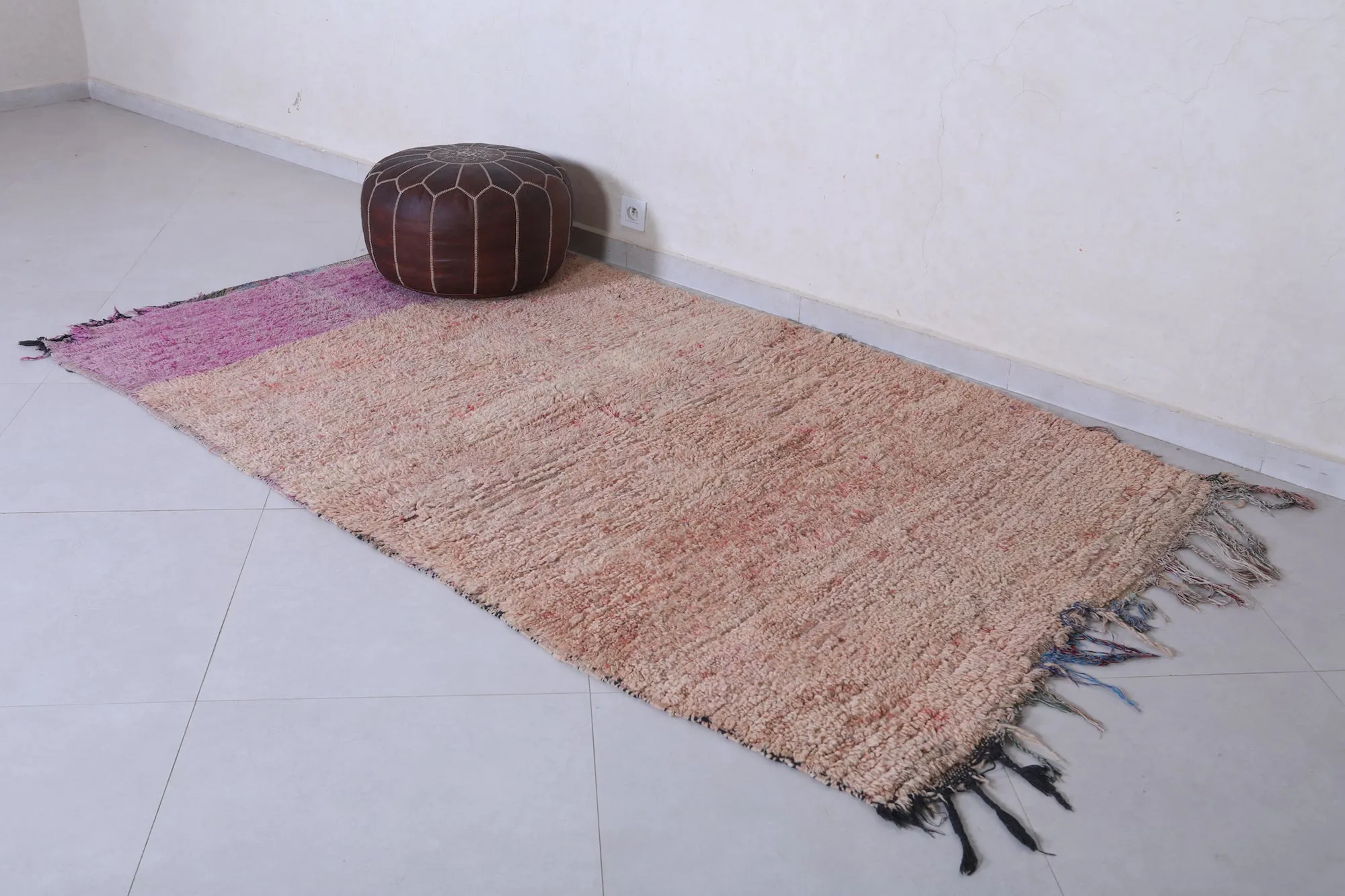 Moroccan Rug - Handwoven 4.7ft x 6.6ft | Pink and Neutral Vintage Style