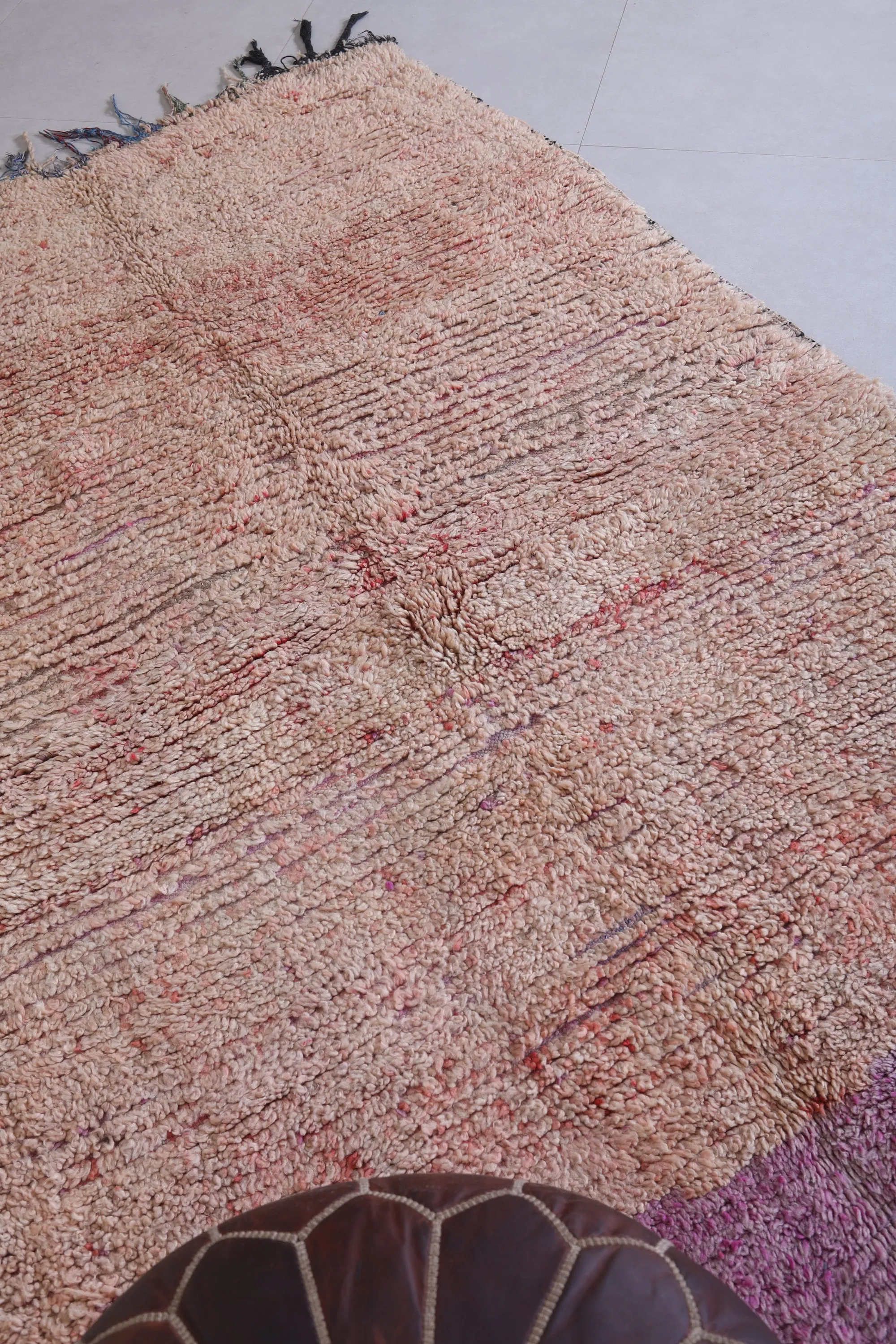 Moroccan Rug - Handwoven 4.7ft x 6.6ft | Pink and Neutral Vintage Style