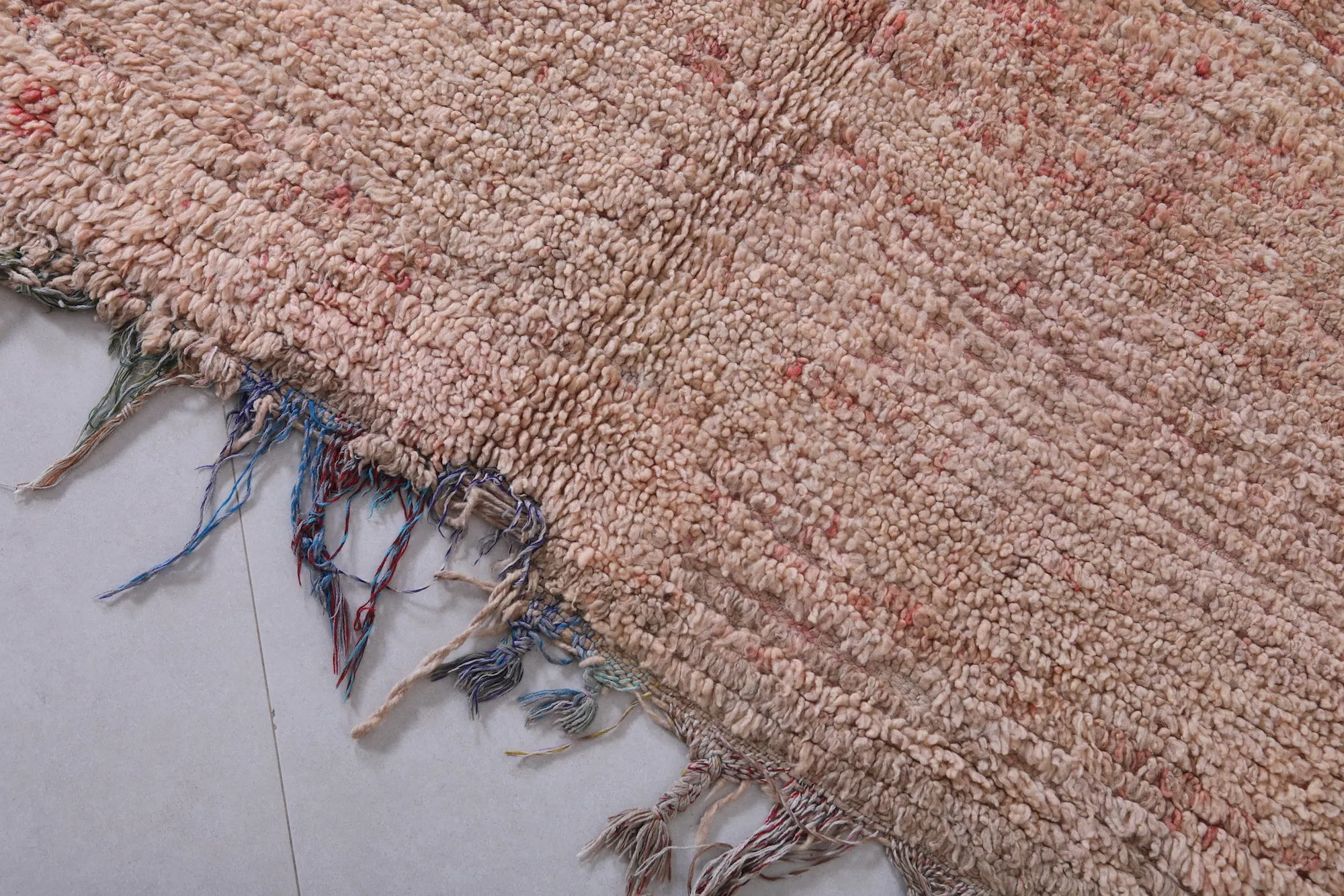 Moroccan Rug - Handwoven 4.7ft x 6.6ft | Pink and Neutral Vintage Style