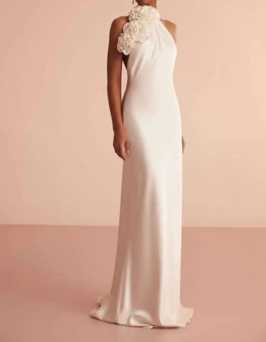 Nara Halter Floral Detail Maxi Dress