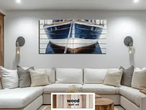 Navy Blue Boat Real Wood Nautical Wall Art