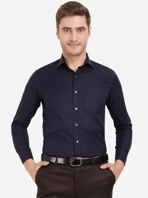 Navy Blue Solid Slim Fit Formal Shirt | Metal