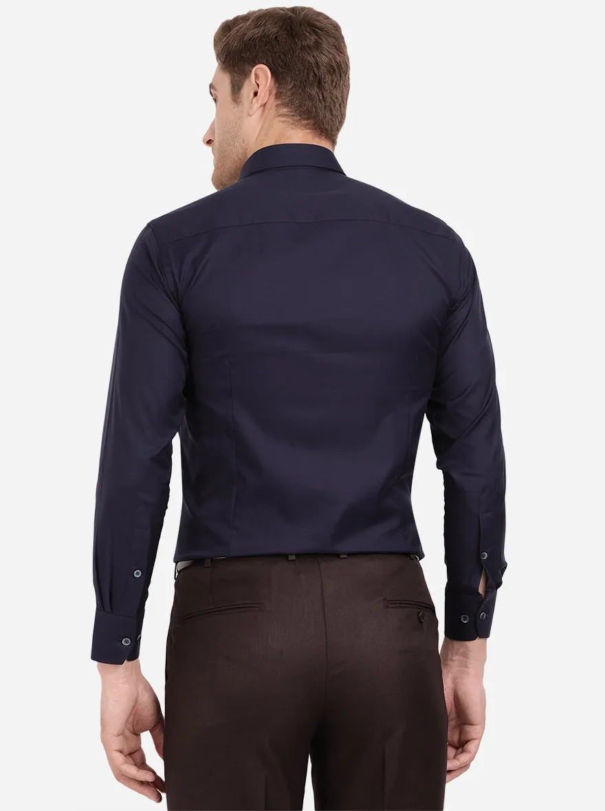 Navy Blue Solid Slim Fit Formal Shirt | Metal