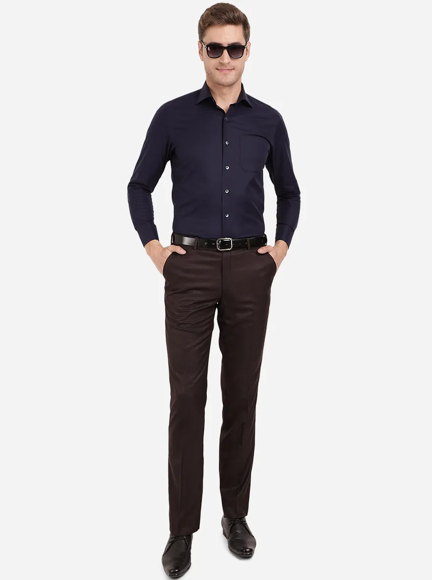 Navy Blue Solid Slim Fit Formal Shirt | Metal