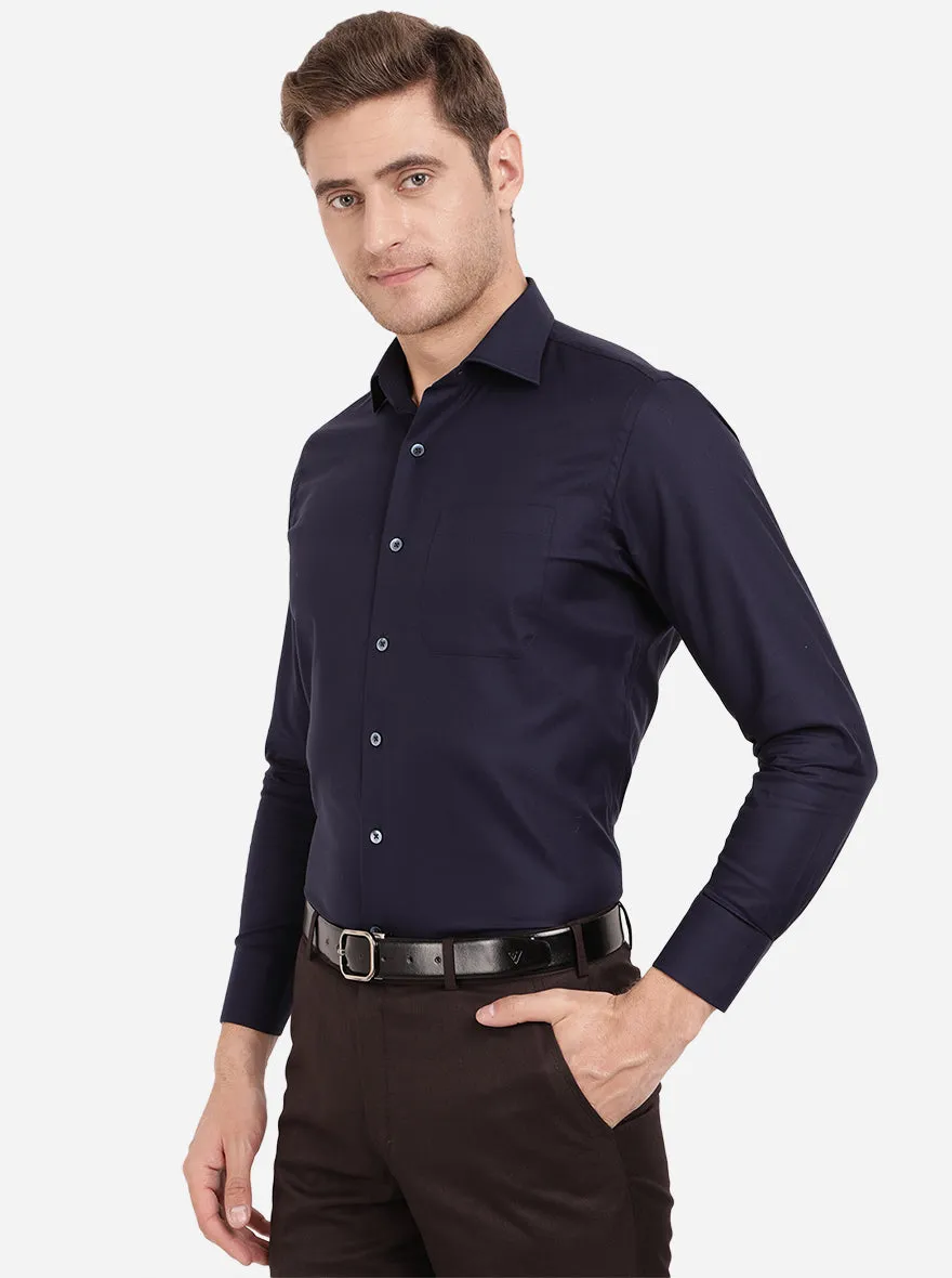 Navy Blue Solid Slim Fit Formal Shirt | Metal