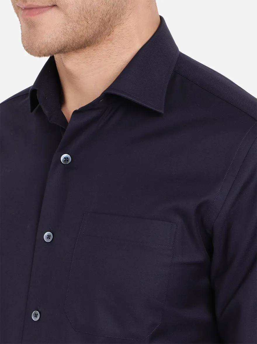 Navy Blue Solid Slim Fit Formal Shirt | Metal