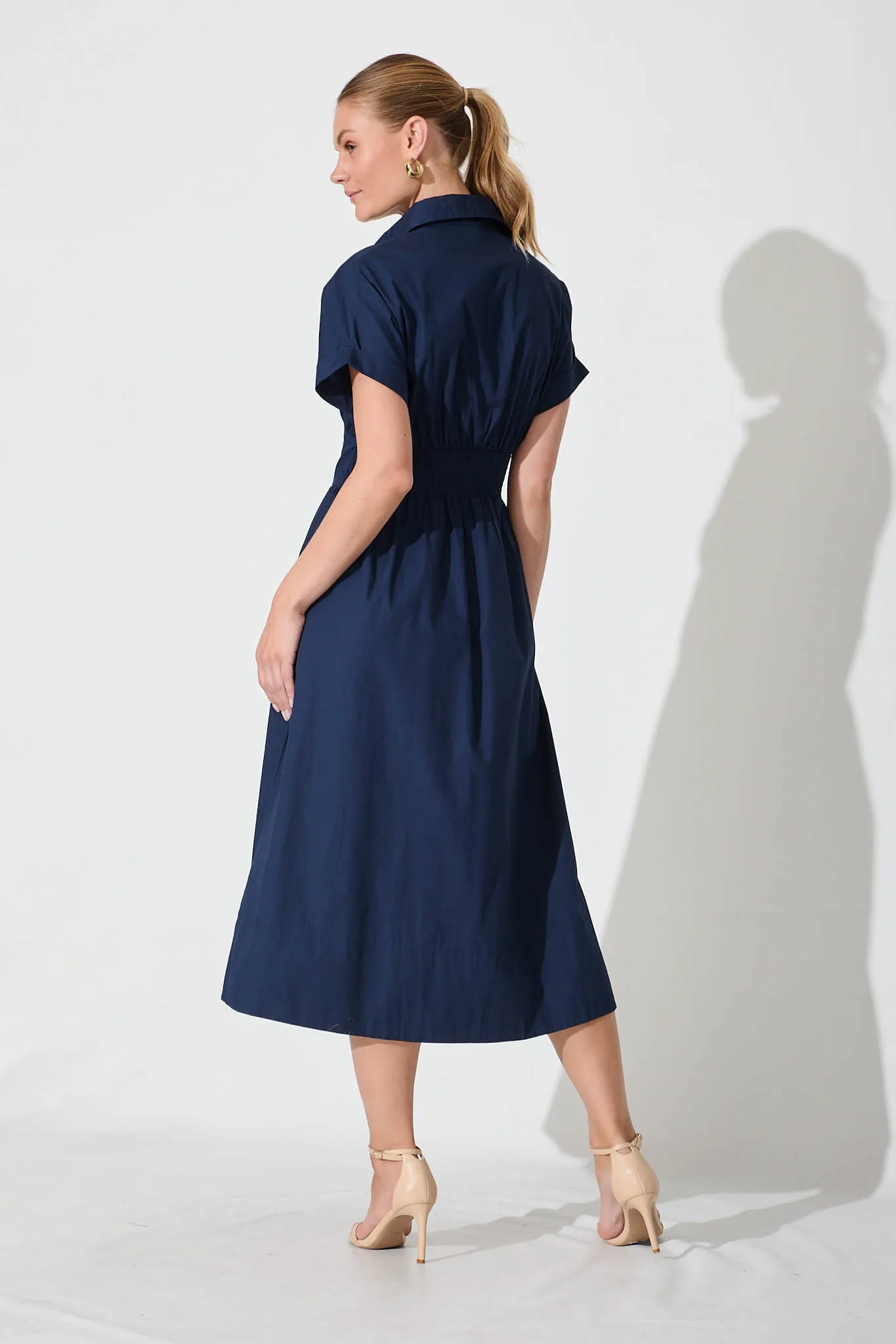Navy Cotton Midi Dress - Cielo