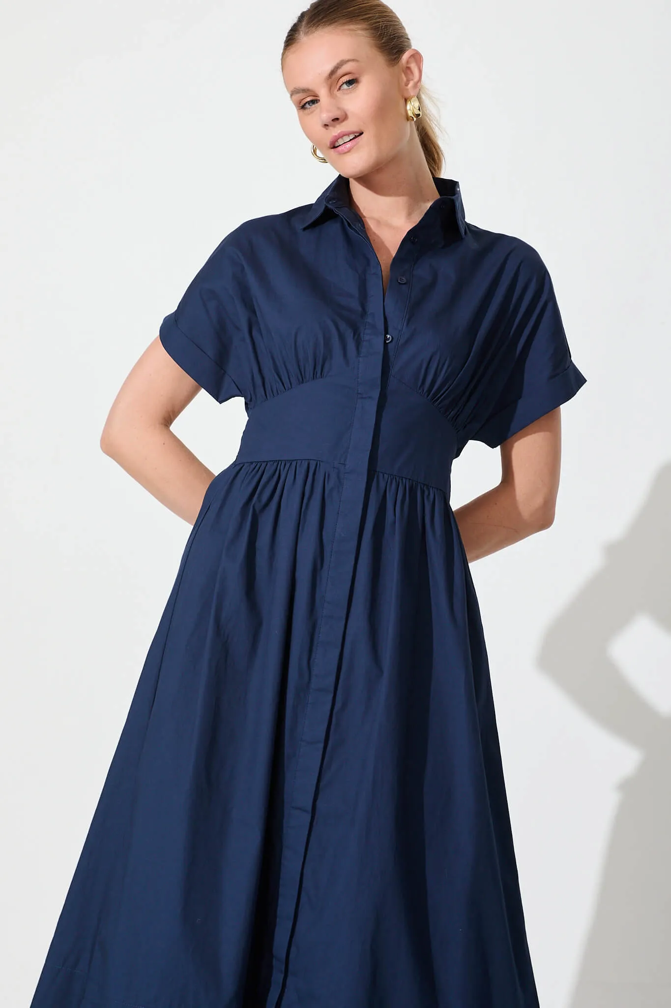 Navy Cotton Midi Dress - Cielo