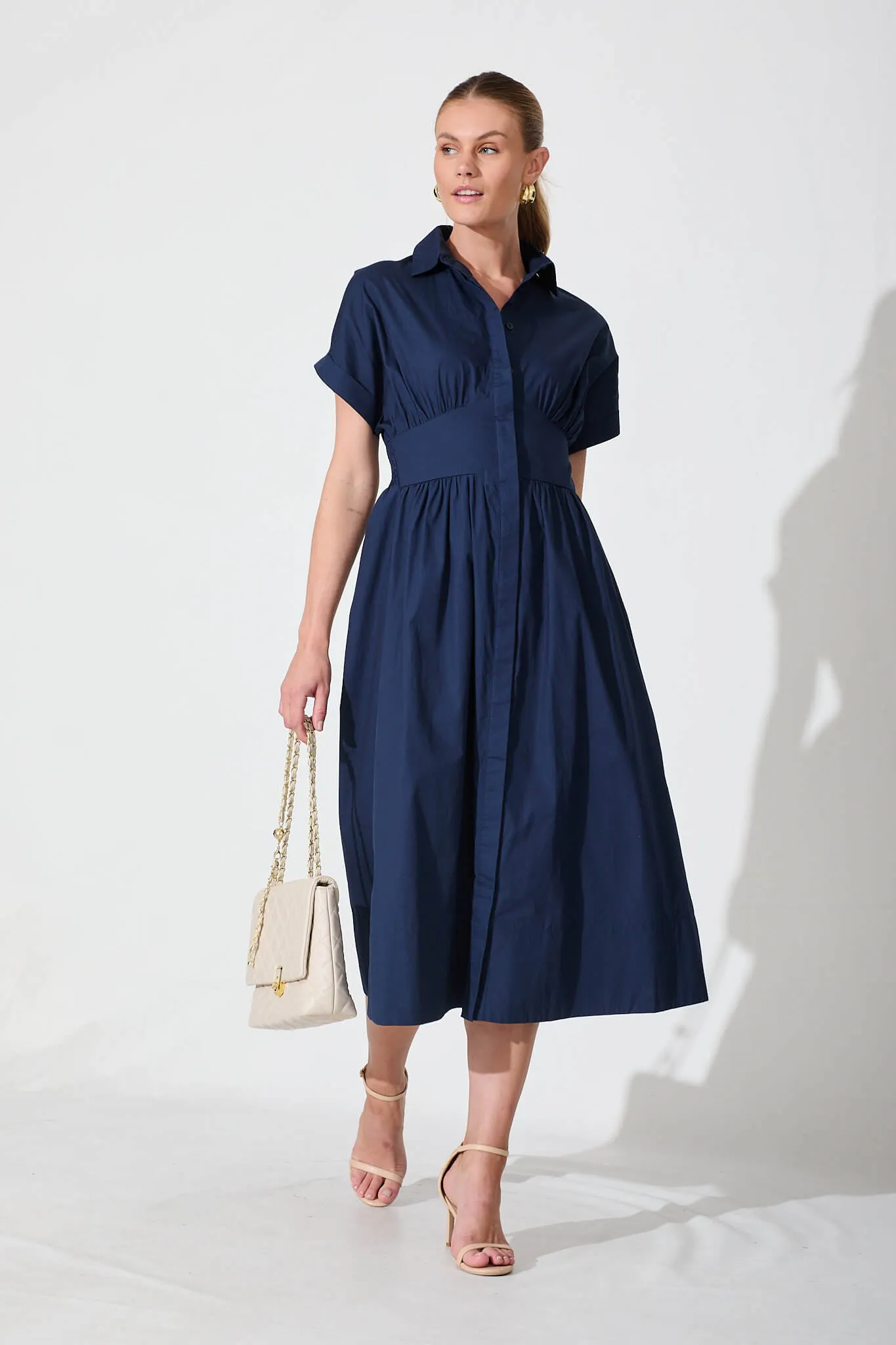 Navy Cotton Midi Dress - Cielo