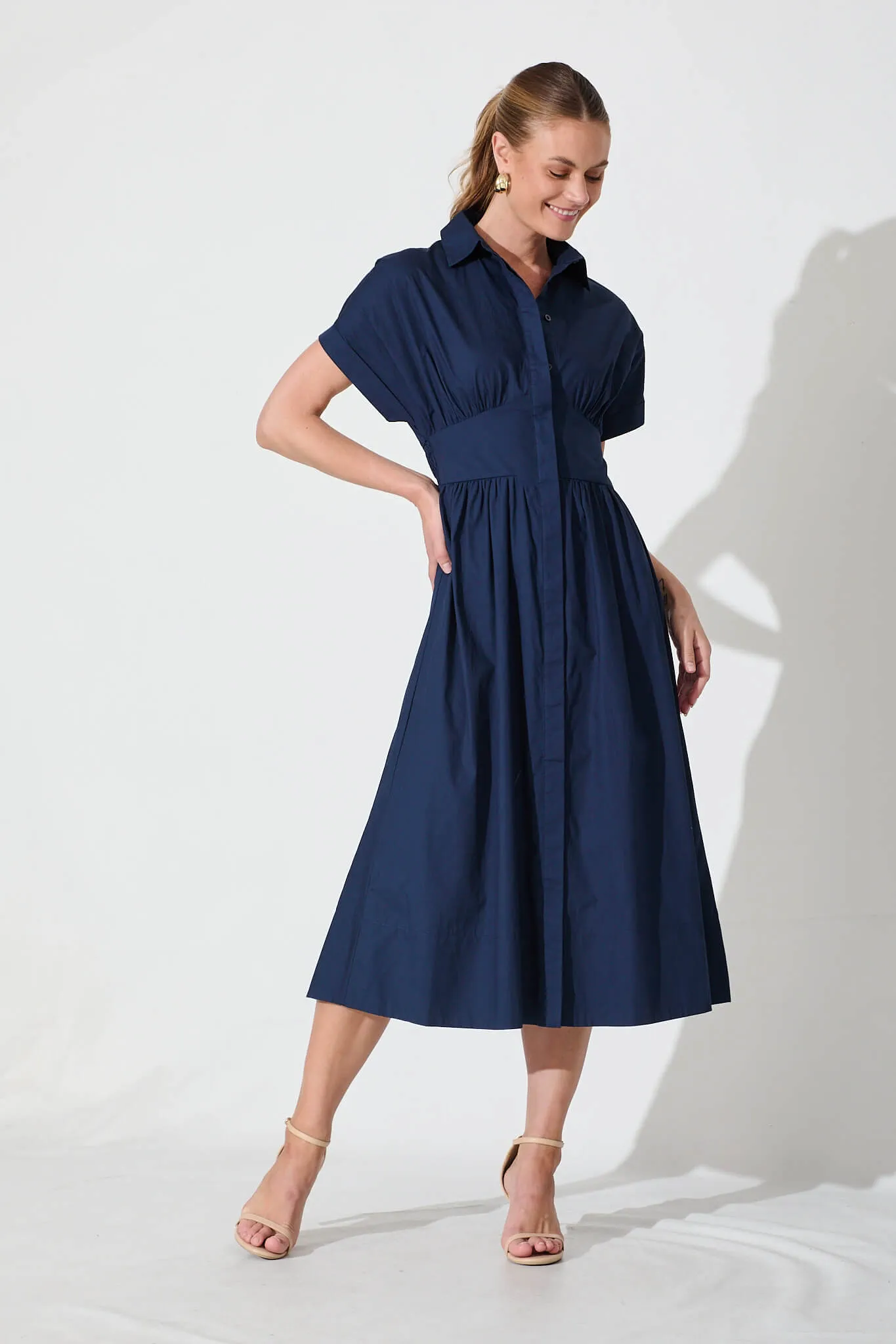 Navy Cotton Midi Dress - Cielo
