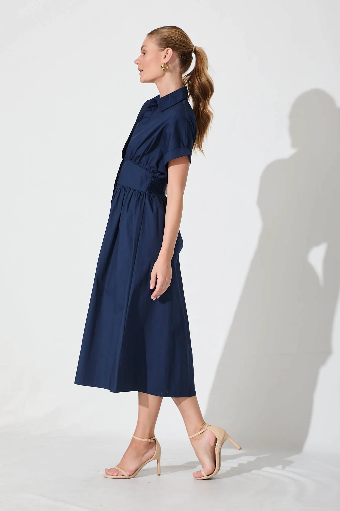 Navy Cotton Midi Dress - Cielo