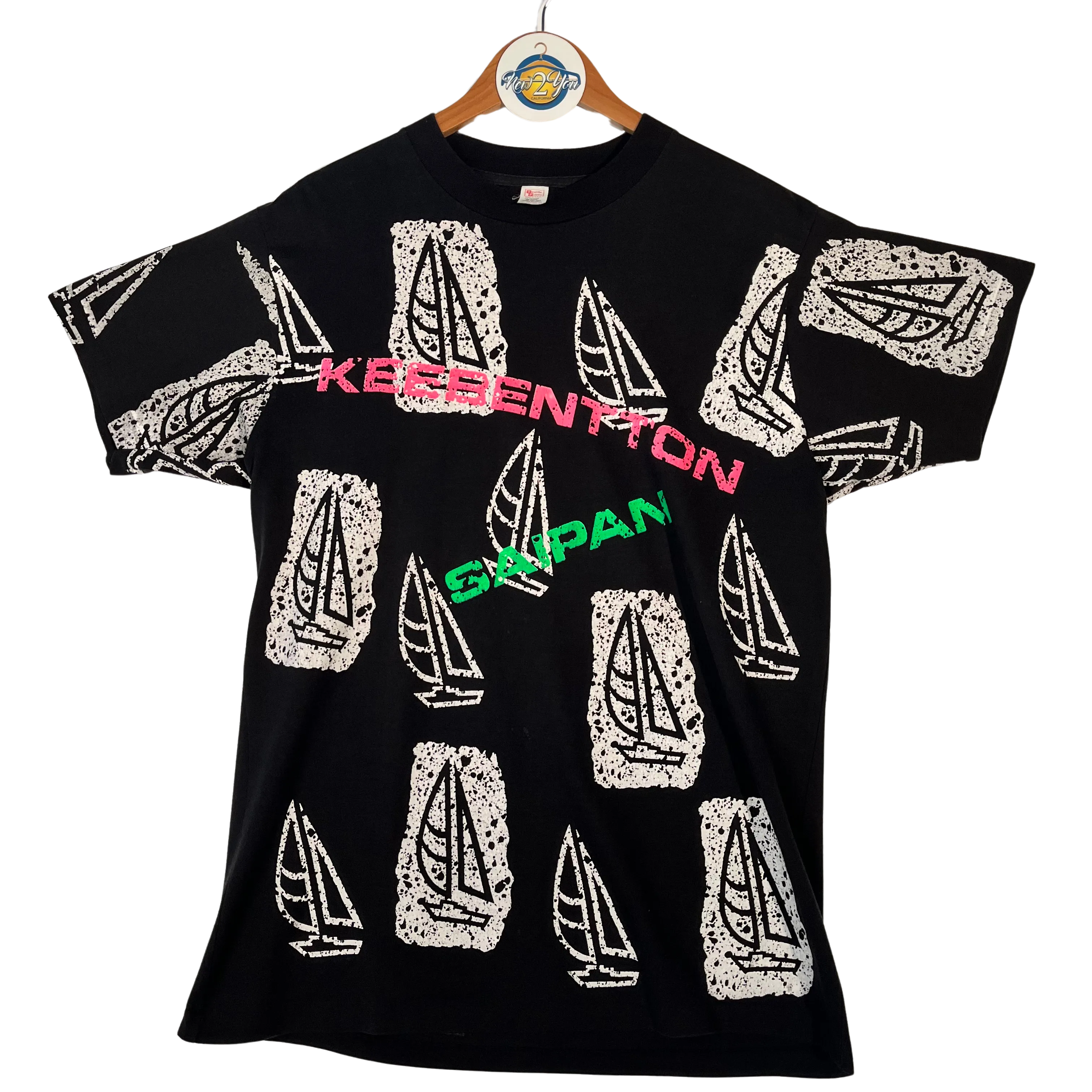 Neon Sailboat Graphic Tee 'Keebentton Saipan' - VTG
