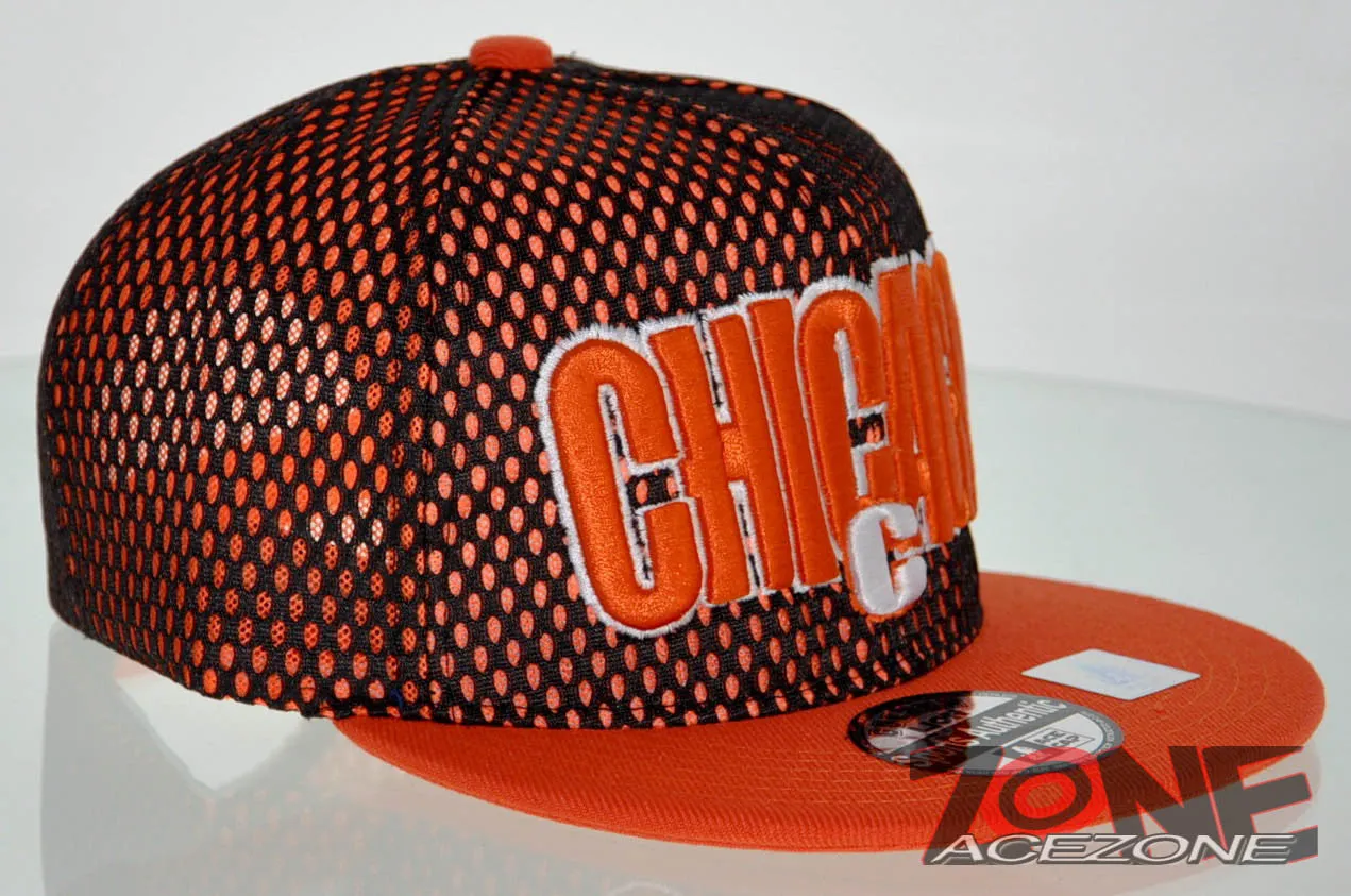 NEW! MESH FLAT BILL SNAPBACK BALL CHICAGO ILLINOIS CAP HAT ORANGE