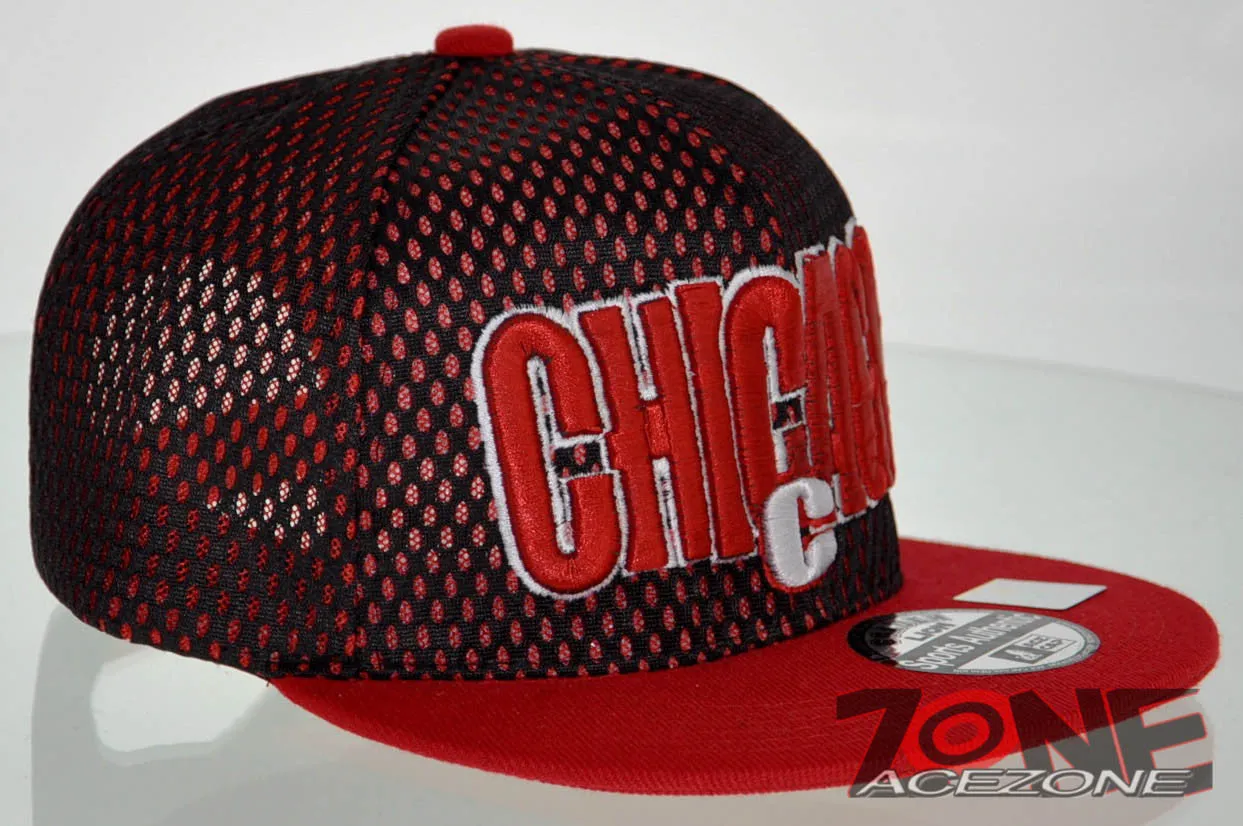 NEW! MESH FLAT BILL SNAPBACK BALL CHICAGO ILLINOIS CAP HAT RED