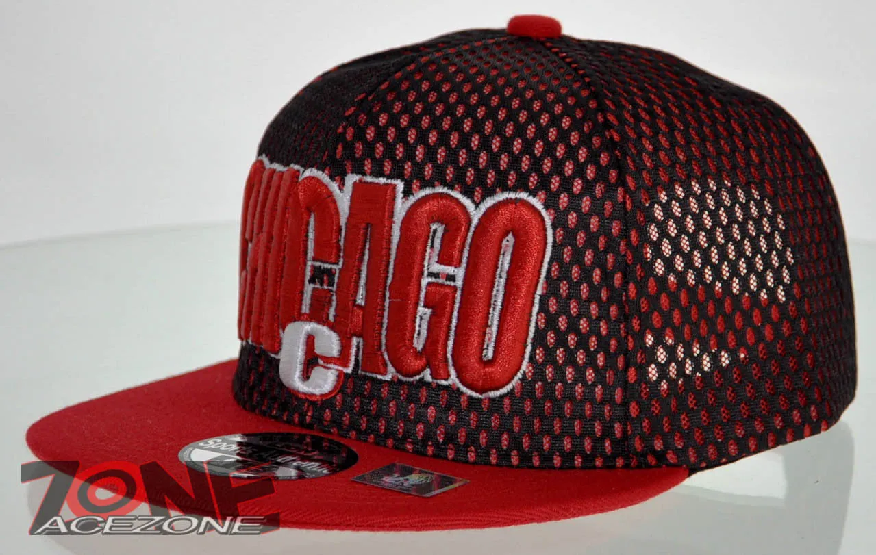 NEW! MESH FLAT BILL SNAPBACK BALL CHICAGO ILLINOIS CAP HAT RED