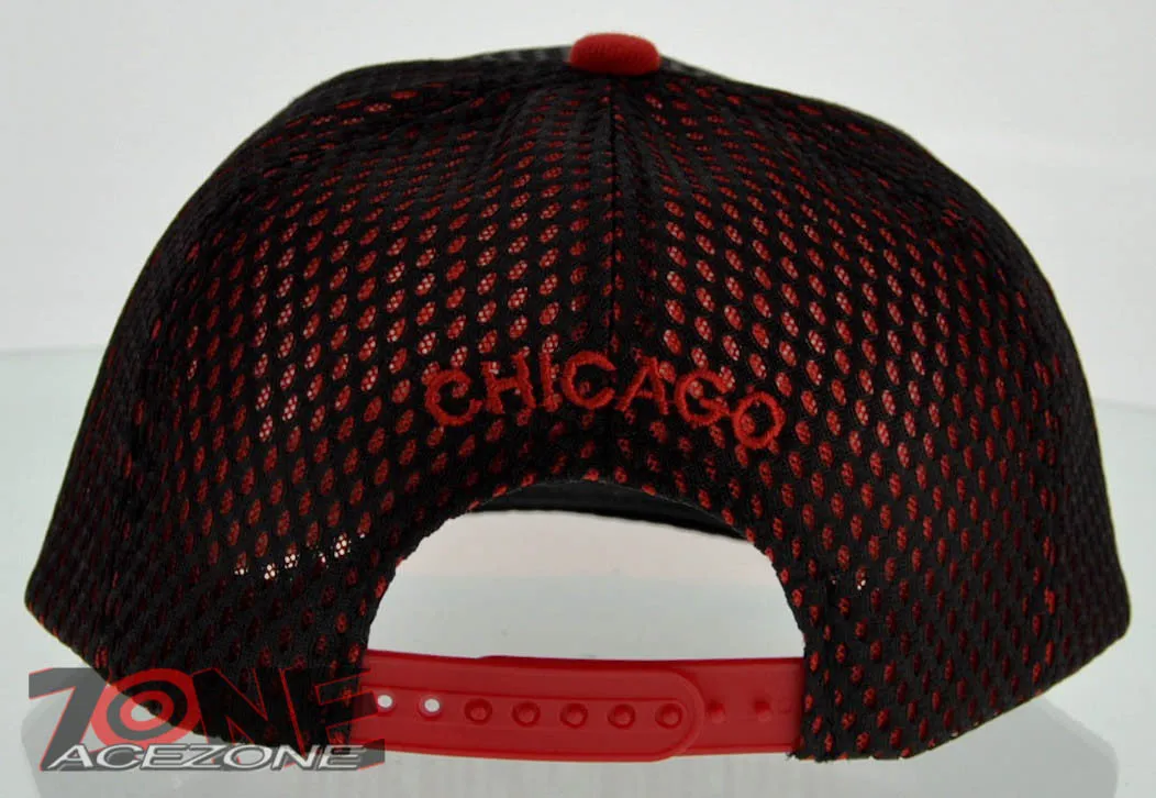 NEW! MESH FLAT BILL SNAPBACK BALL CHICAGO ILLINOIS CAP HAT RED
