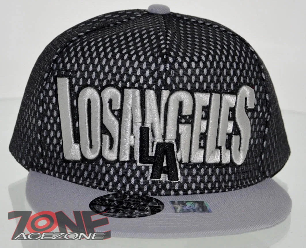 NEW! MESH FLAT BILL SNAPBACK BALL LOS ANGELES CALIFORNIA CAP HAT GRAY