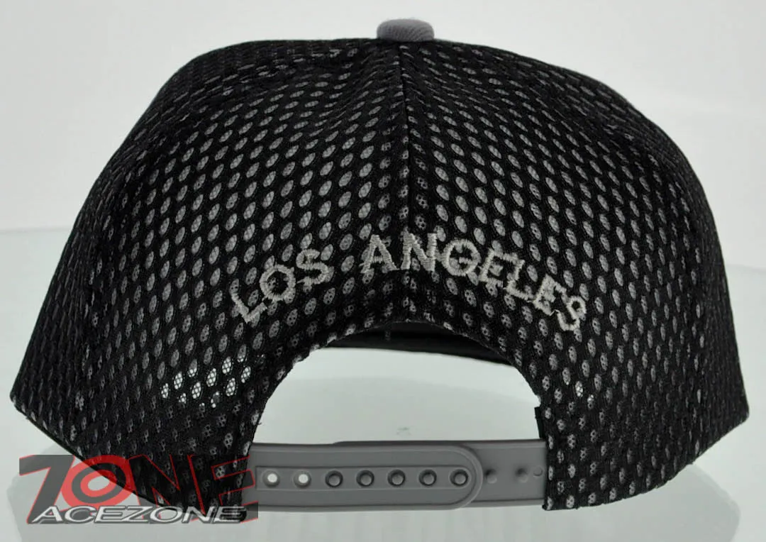 NEW! MESH FLAT BILL SNAPBACK BALL LOS ANGELES CALIFORNIA CAP HAT GRAY