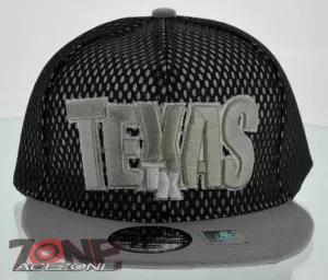 NEW! MESH FLAT BILL SNAPBACK BALL TEXAS TX CAP HAT GRAY