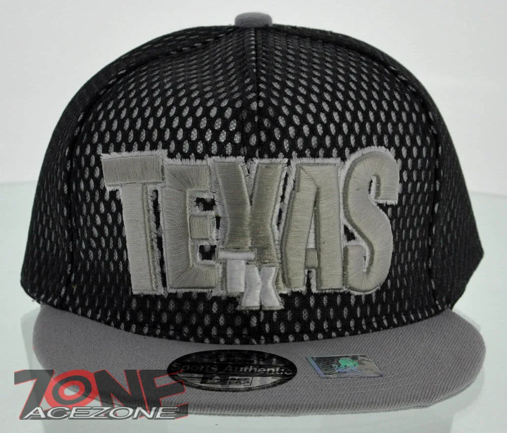 NEW! MESH FLAT BILL SNAPBACK BALL TEXAS TX CAP HAT GRAY