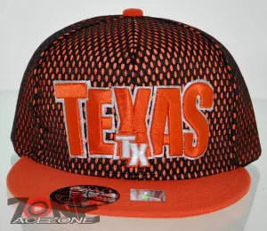 NEW! MESH FLAT BILL SNAPBACK BALL TEXAS TX CAP HAT ORANGE