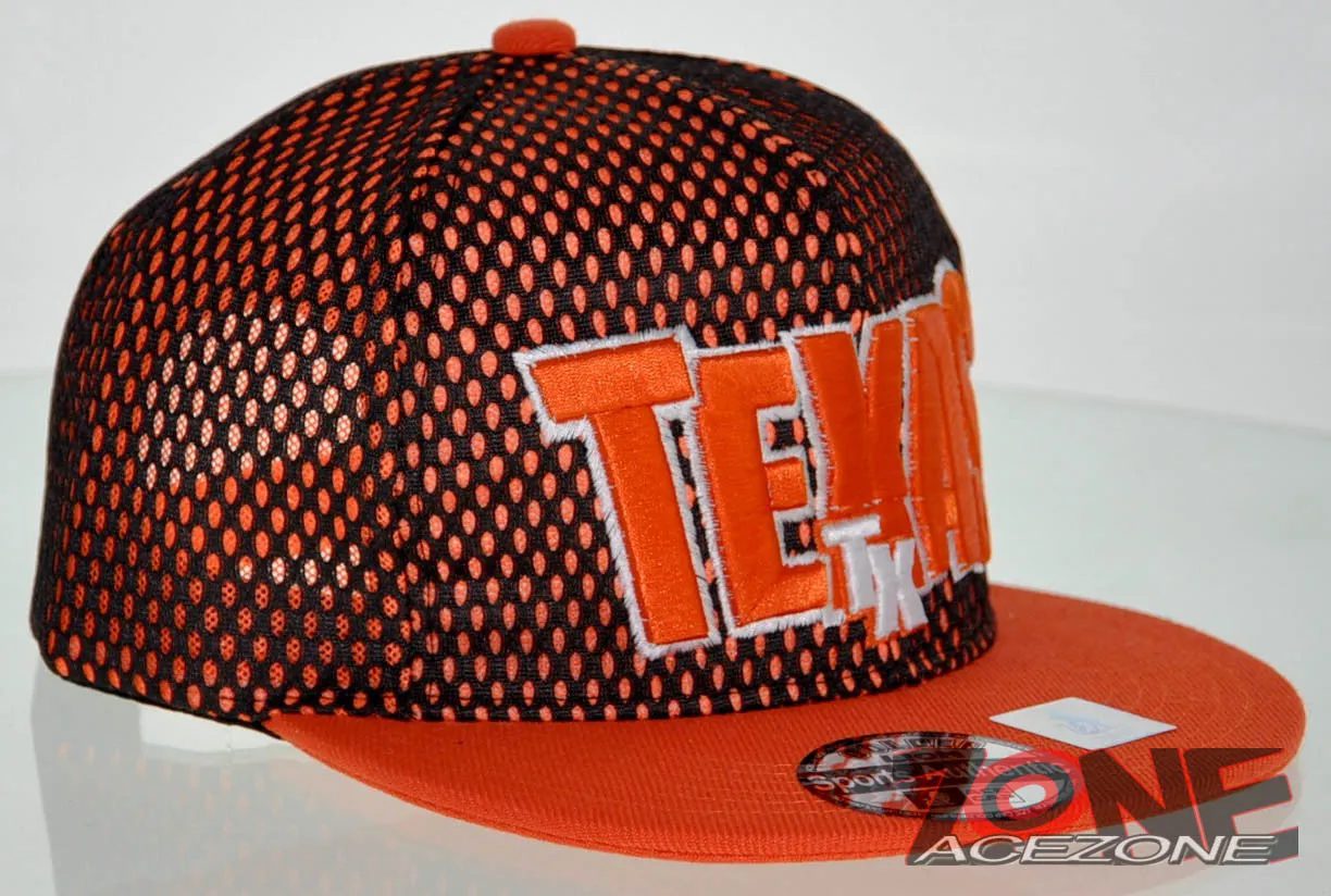 NEW! MESH FLAT BILL SNAPBACK BALL TEXAS TX CAP HAT ORANGE