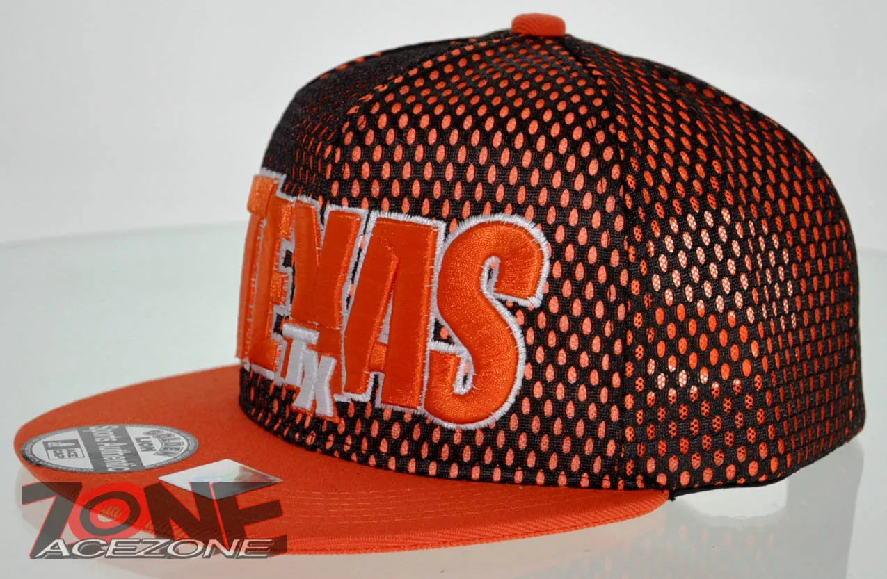 NEW! MESH FLAT BILL SNAPBACK BALL TEXAS TX CAP HAT ORANGE