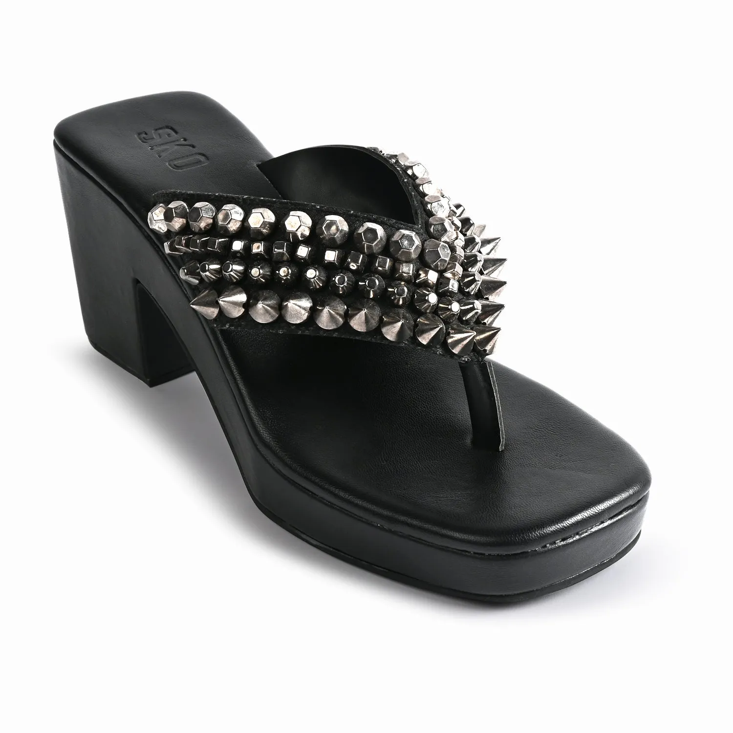 Nice Studded Black Platform Heels For Women