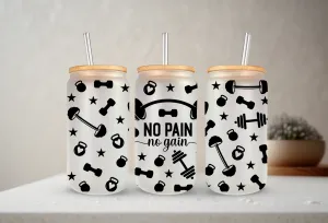 No Pain, No Gain | 20oz Glass Libbey with Bamboo Lid & Straw