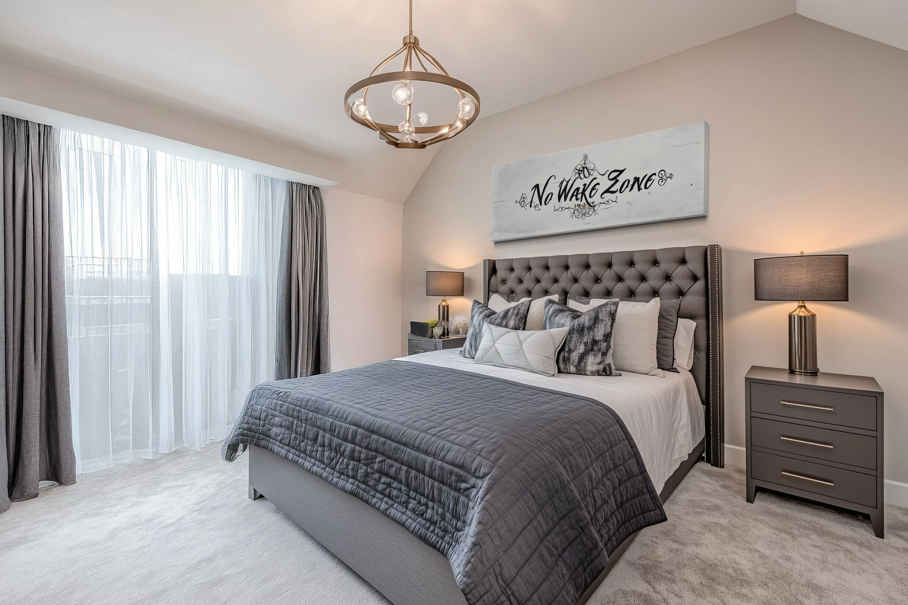 No Wake Zone Long Narrow Over Bed Framed Canvas Wall Art