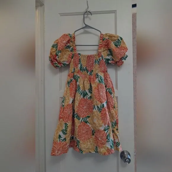 NWOT Faithfull The Brand Smocked Linen Mini Dress Size 4 Small Floral Puff Short