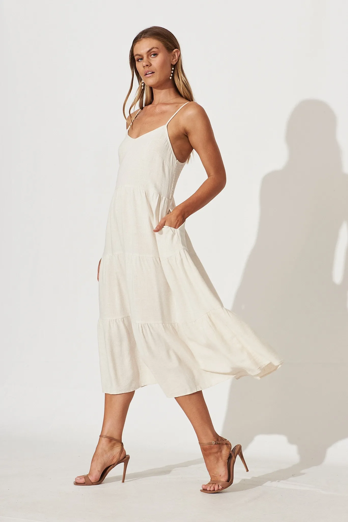 Oatmeal Linen Blend Midi Sundress by Utopia