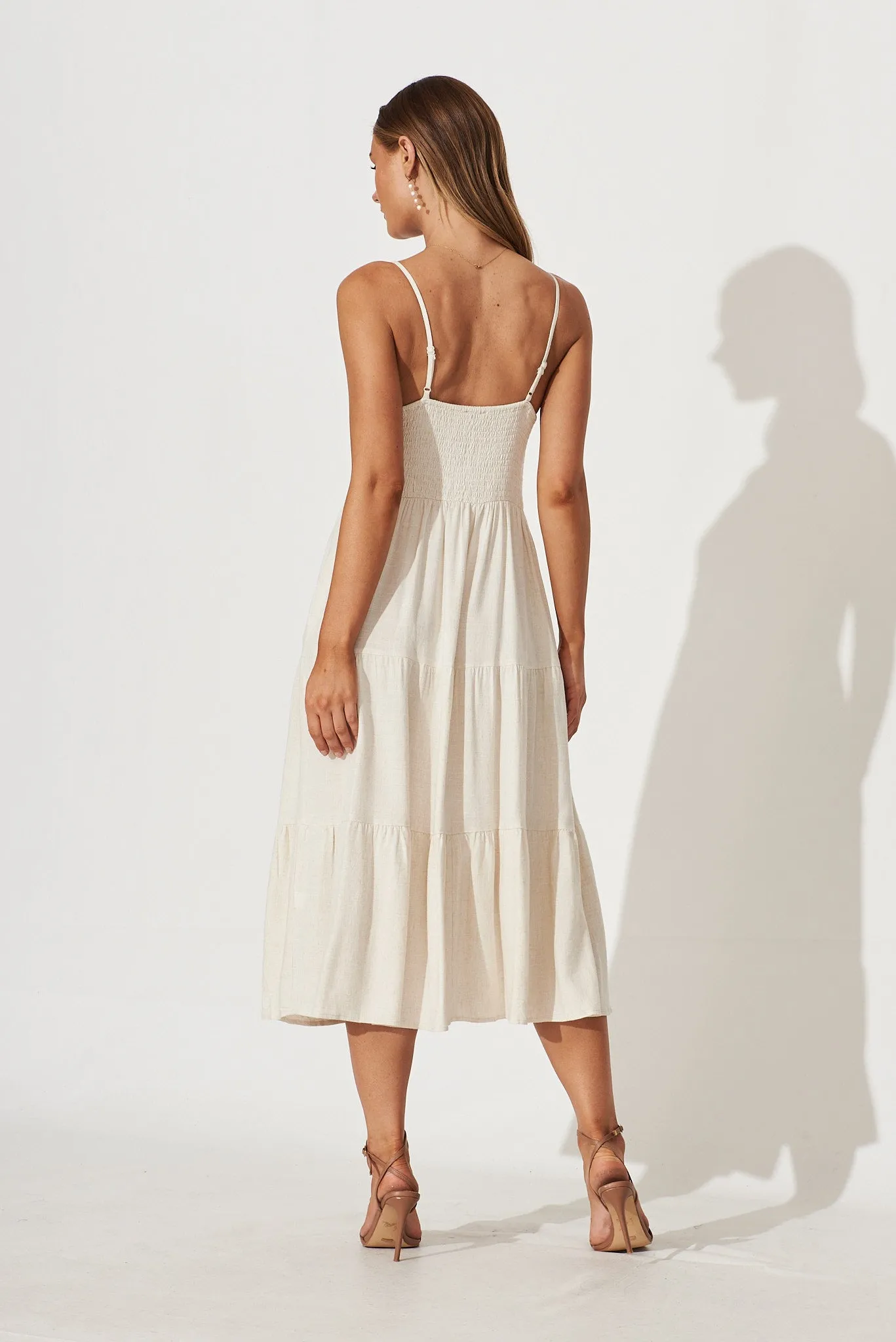 Oatmeal Linen Blend Midi Sundress by Utopia