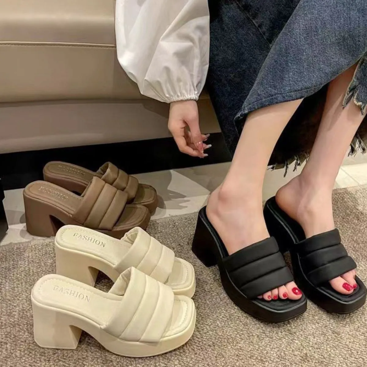 Open Toe Block Heels Sandals