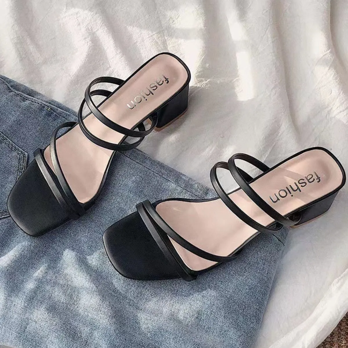 Open Toe Block Heels Sandals