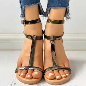 Open Toe T-Strap Flat Sandals