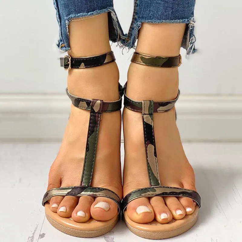 Open Toe T-Strap Flat Sandals
