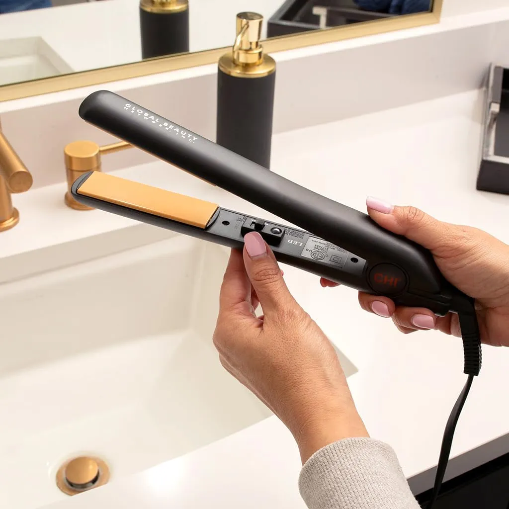 Original Ceramic Flat Iron, Flat Iron for a Smooth Finish, Ceramic Floating Plates, Quick Heat Up, Analog On/Off Switch, 1" Iron Black