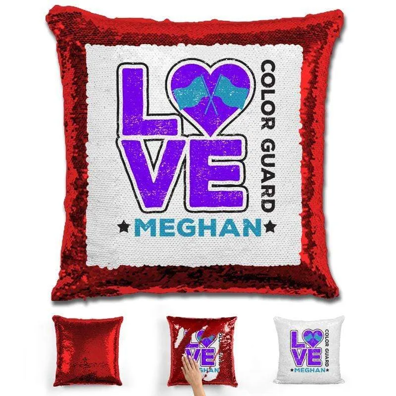 Personalized LOVE Color Guard Magic Sequin Pillow