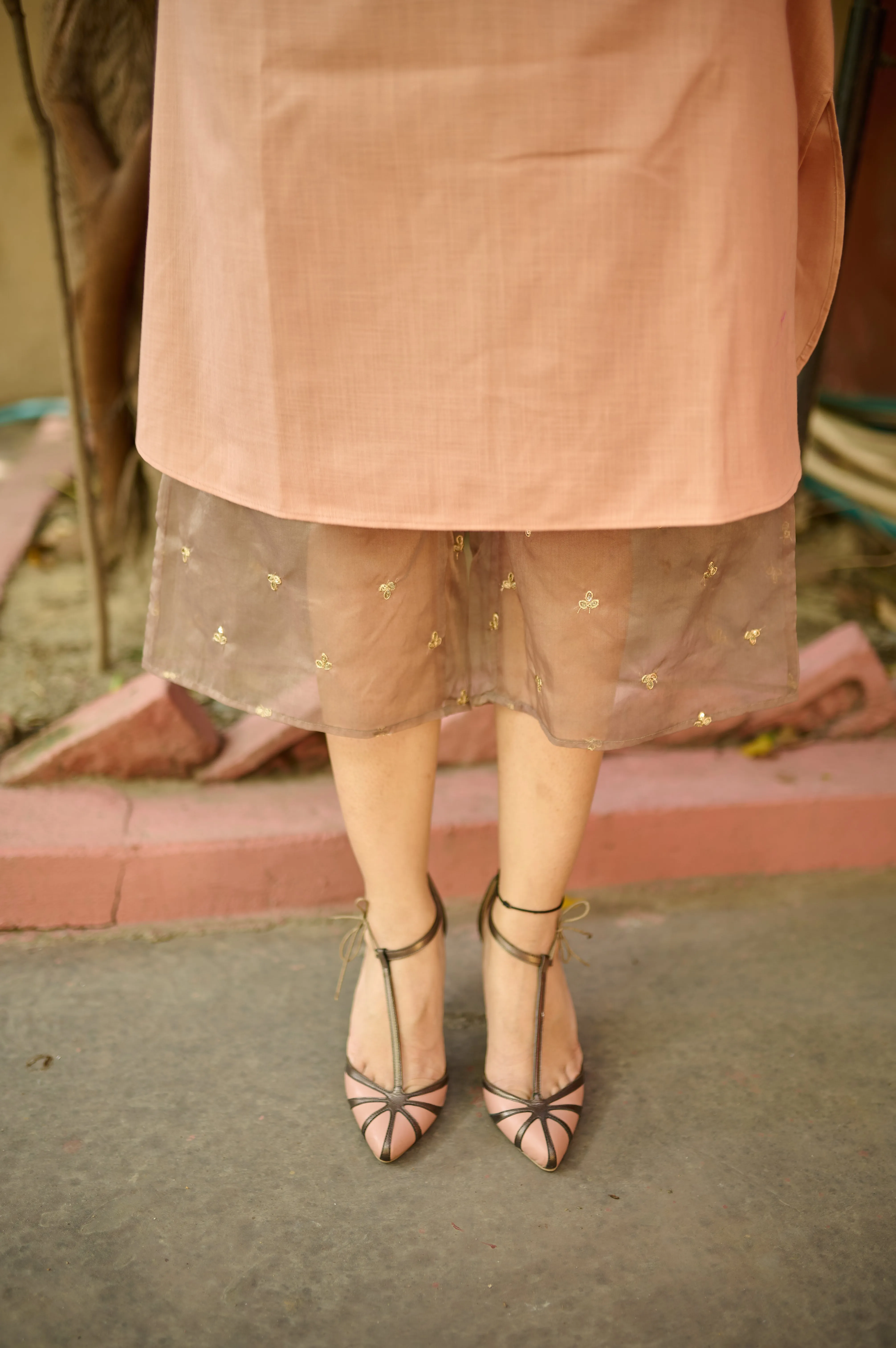 Pink Handloom Hand Embroidered Kurta Pant Set