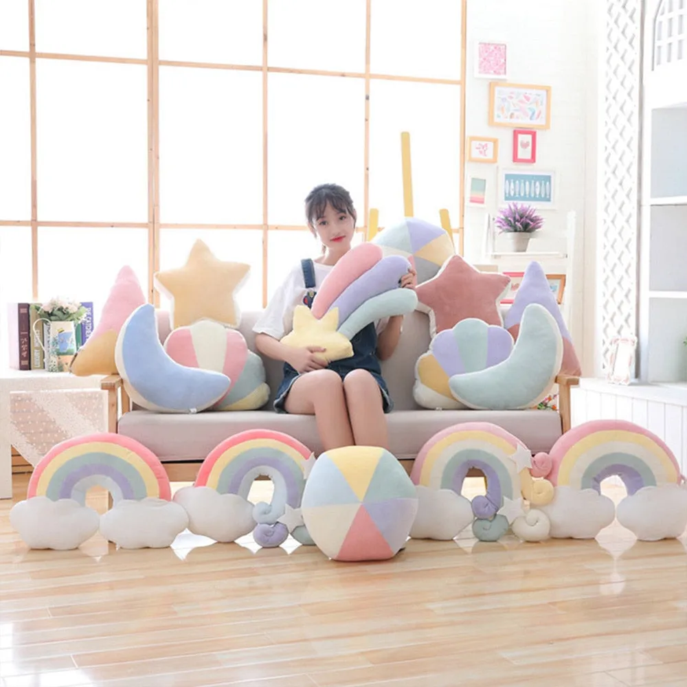 Plush Cute Moon Rainbow Shell Star Colourful Seat Cushion Pillow